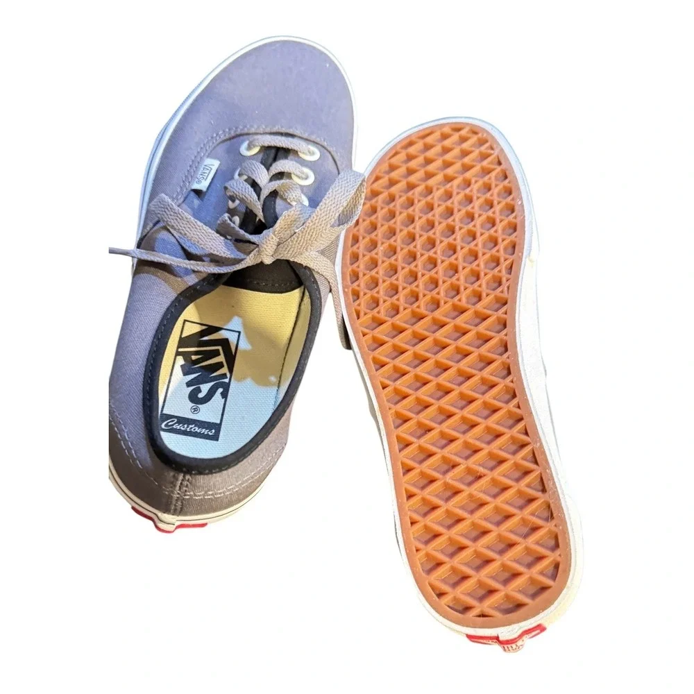 Vans Authentic Customs Grey Canvas Low Top Skate Shoes Sneakers Men 7 Women 8.5